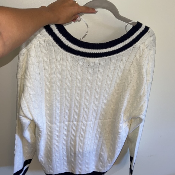 Simply Obsessed White And Navy Sweater - Picture 8 of 11